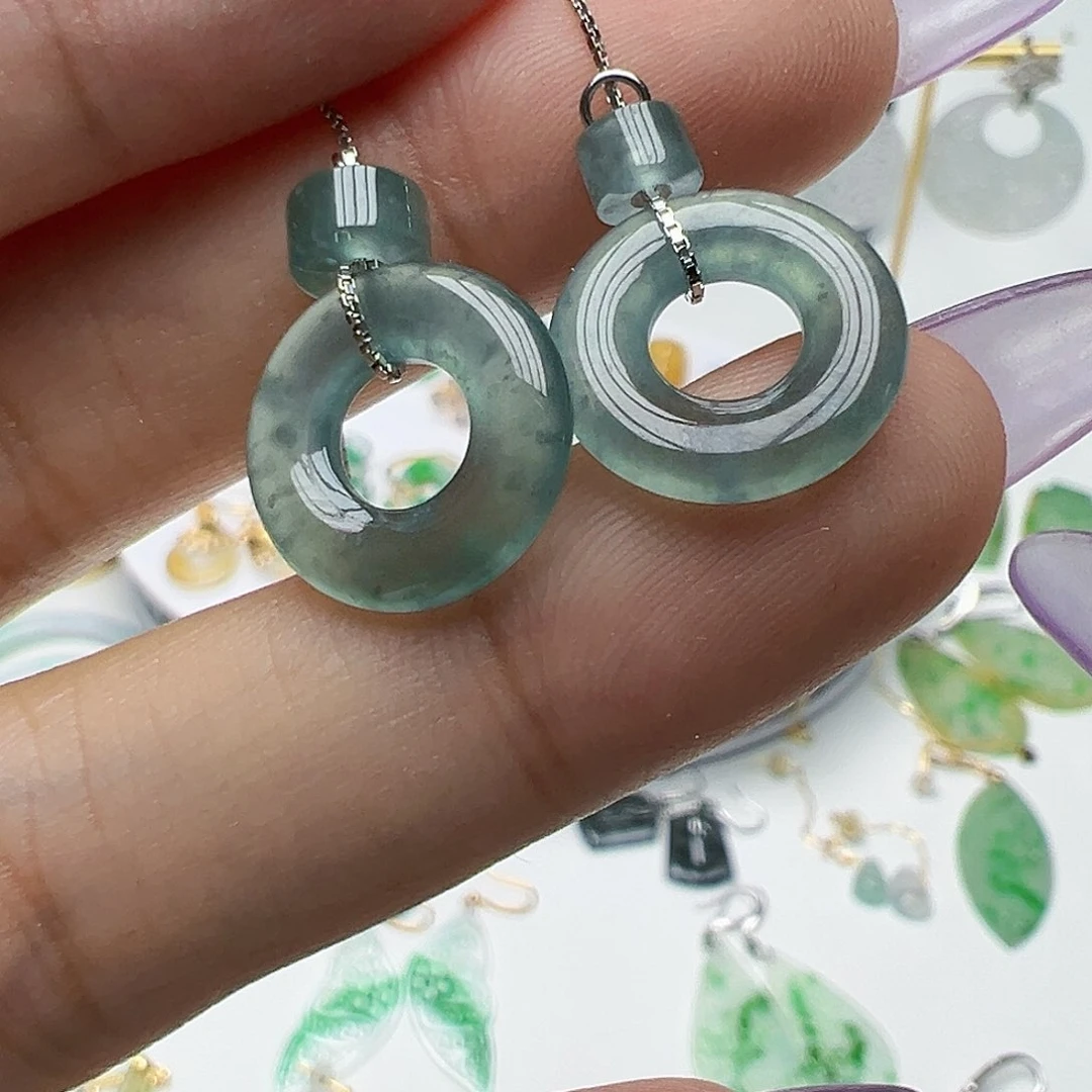 翡翠银S925镶嵌耳饰天然缅甸A货翡翠