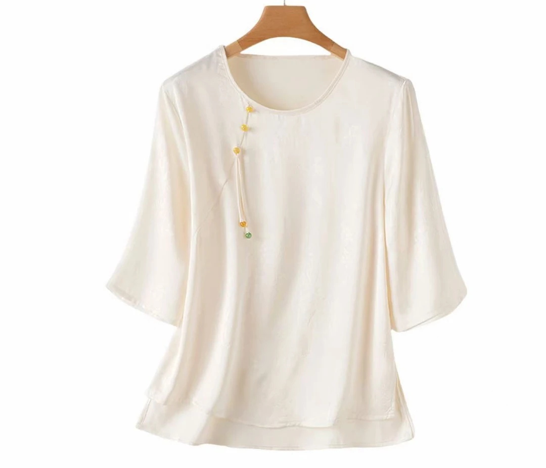 丝绸真丝衬衫女2025新款中式国风复古盘扣小衫上衣