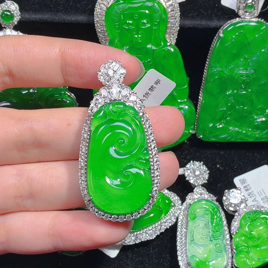 翡翠银S925镶嵌颈饰天然A货翡翠