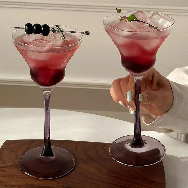 大圣高级感紫色高脚玻璃杯家用轻奢女生创意微醺调酒香槟鸡尾酒杯