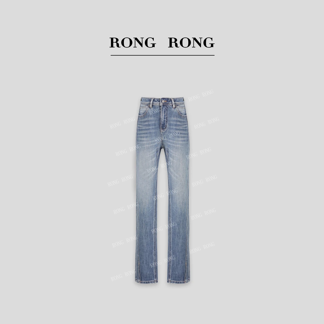 溶溶【剪刀裤】RONGRONG 高腰四面弹侧边分割洗水修腿牛仔裤B8076