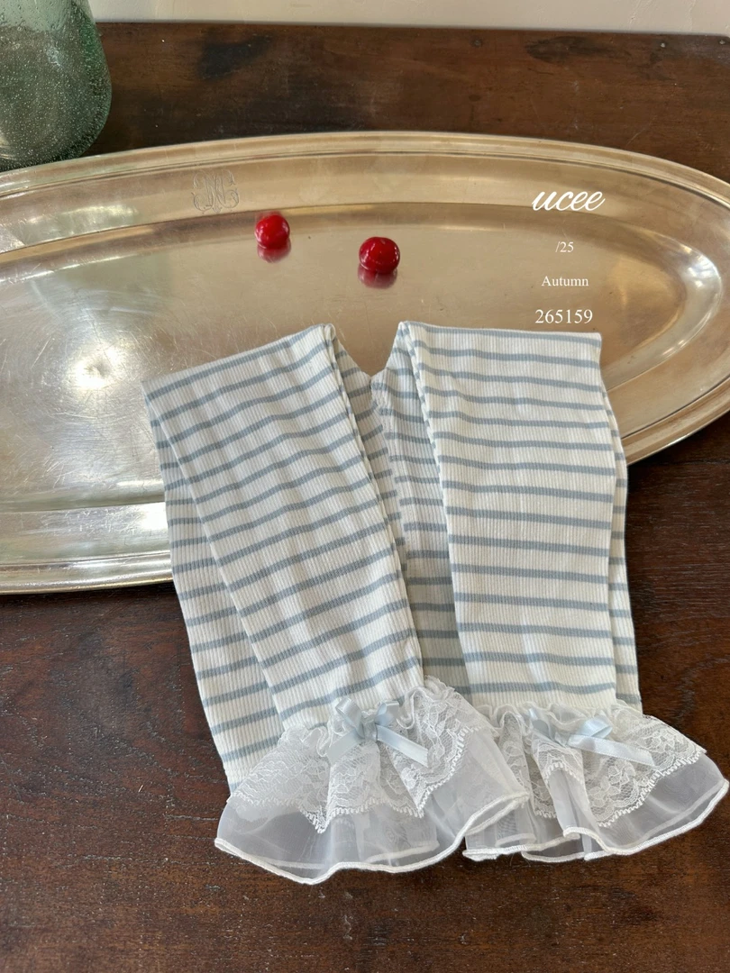 【釉兮】25秋～女童蓝色条纹花边打底裤265159