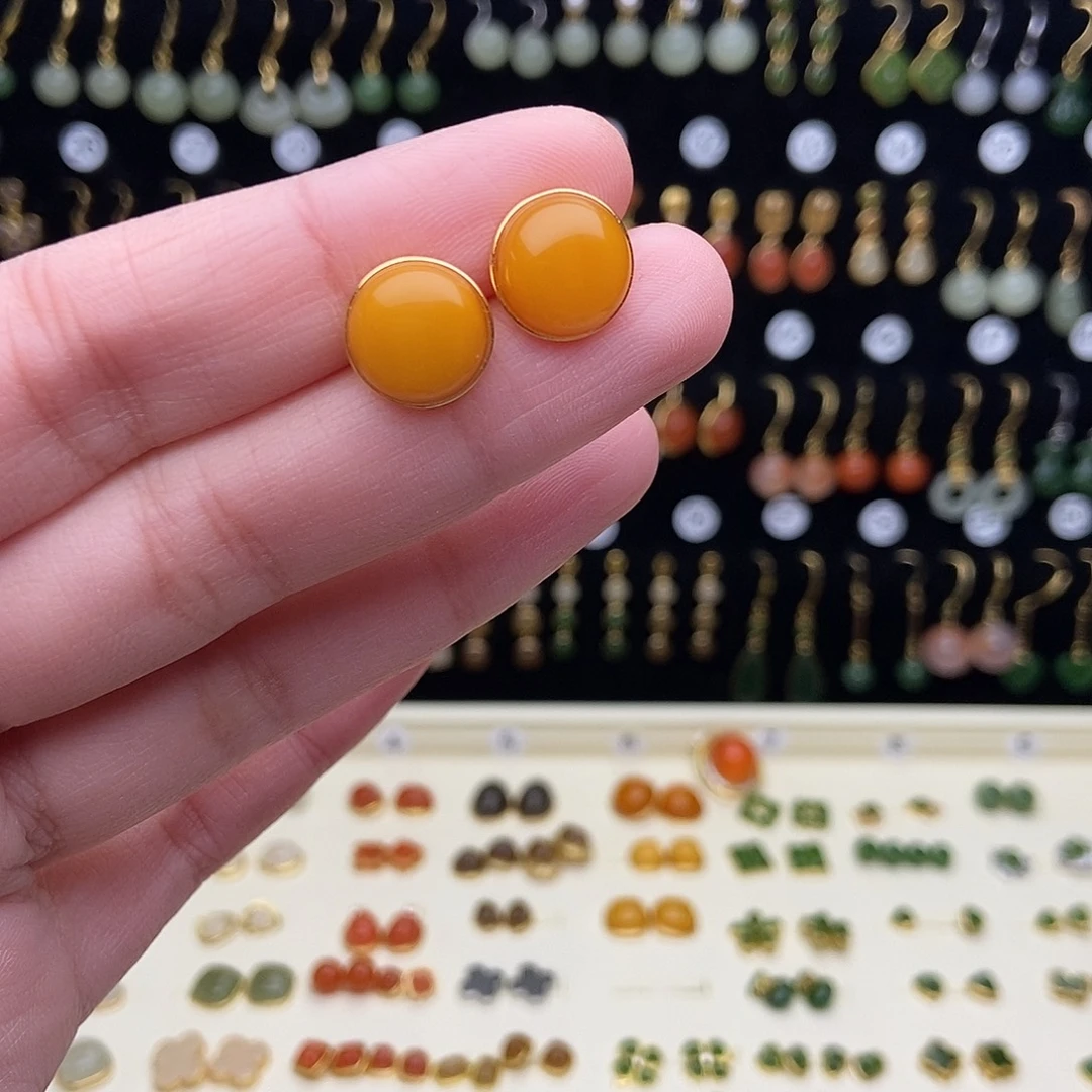 和田玉银S925镶嵌耳饰