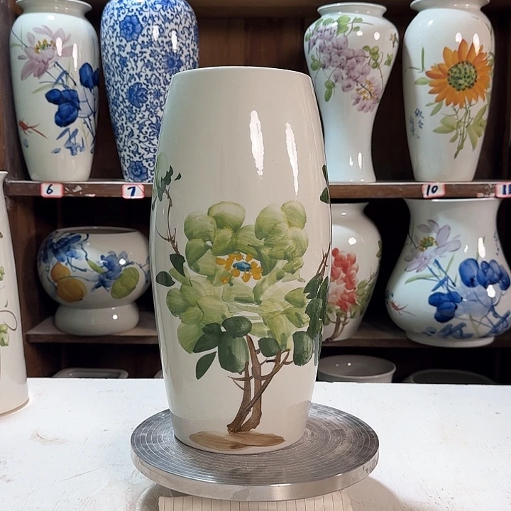 瓶高33腰鼓绿绿绿牡丹 新款陶瓷