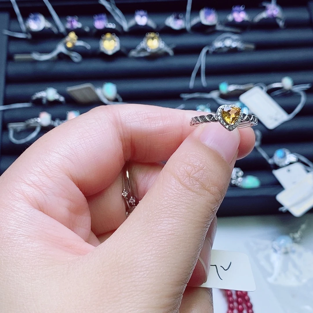 黄晶戒指银S925镶嵌