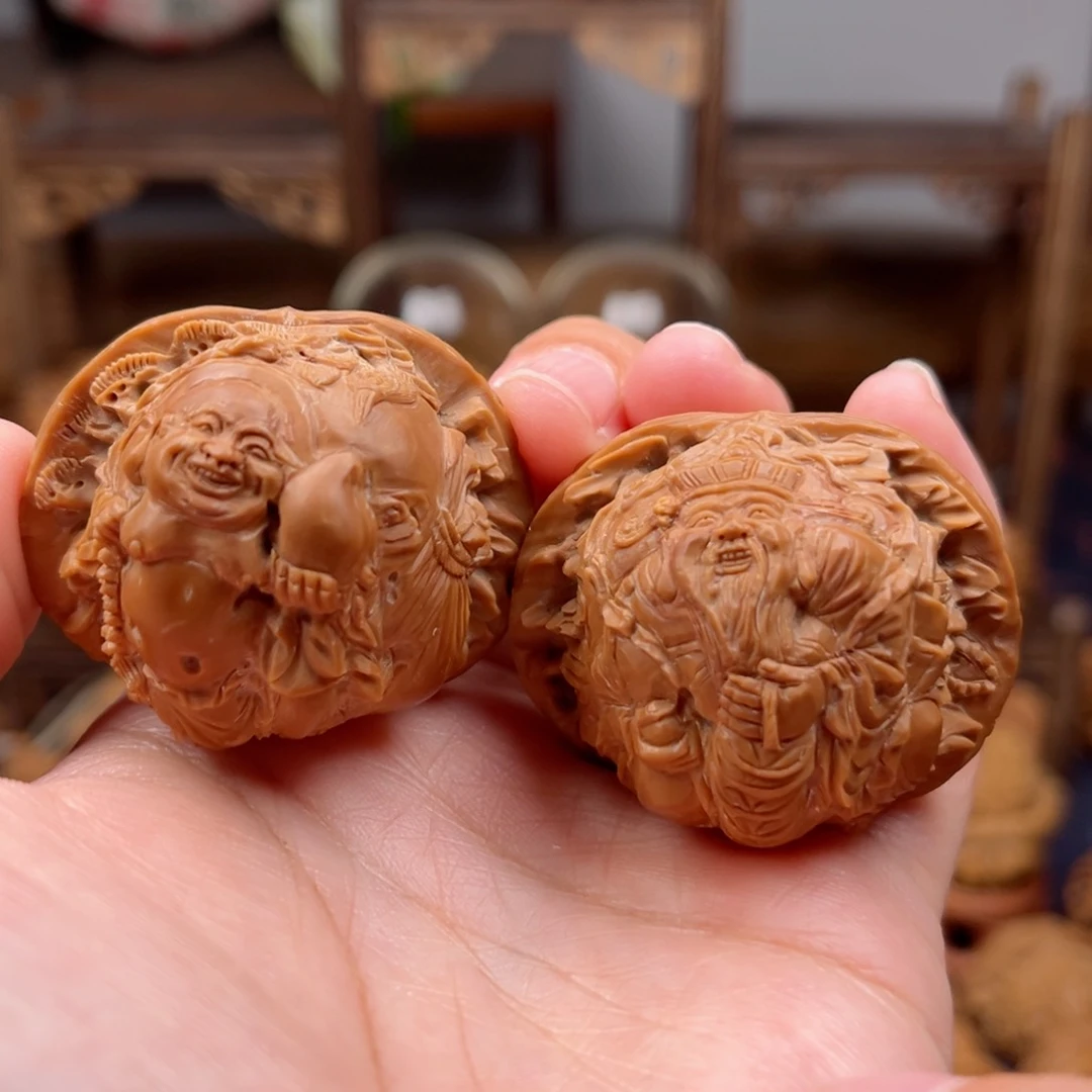 核桃把件财弥一对