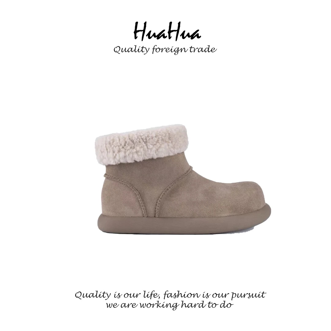 HUAHUA 【大土豆】进口羊毛皮毛一体 牛皮雪地靴防滑勃肯靴 2025款