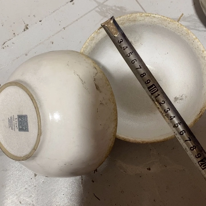 瓷片五厂洒金白粉引面碗一对微瑕疵