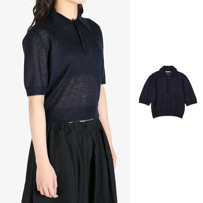 未使用  AURALEE 深蓝色短袖针织POLO衫 A25SP05FG-NAVY