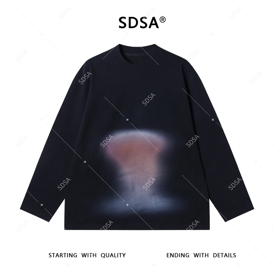 SDSA男士秋冬新款轻奢痞帅男装韩版胸前印花圆领长袖T恤时尚上衣