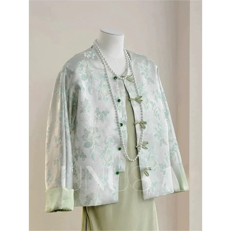 【只此青绿】新中式织锦宋锦对襟手工盘扣棉服外套禅意茶服棉衣女