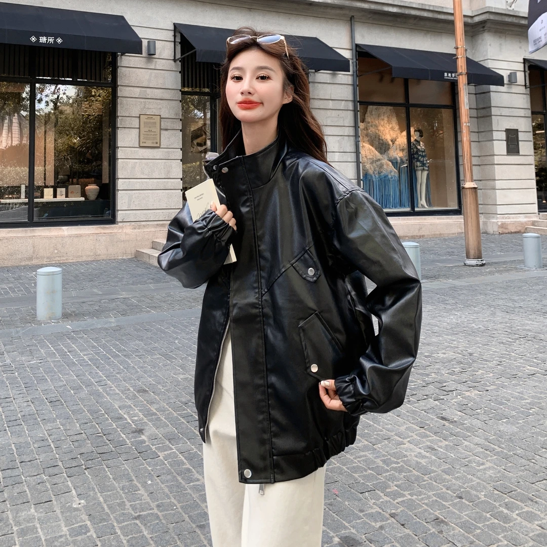 黑色复古高级感皮衣外套女2025年秋季新款宽松休闲百搭夹克上衣潮