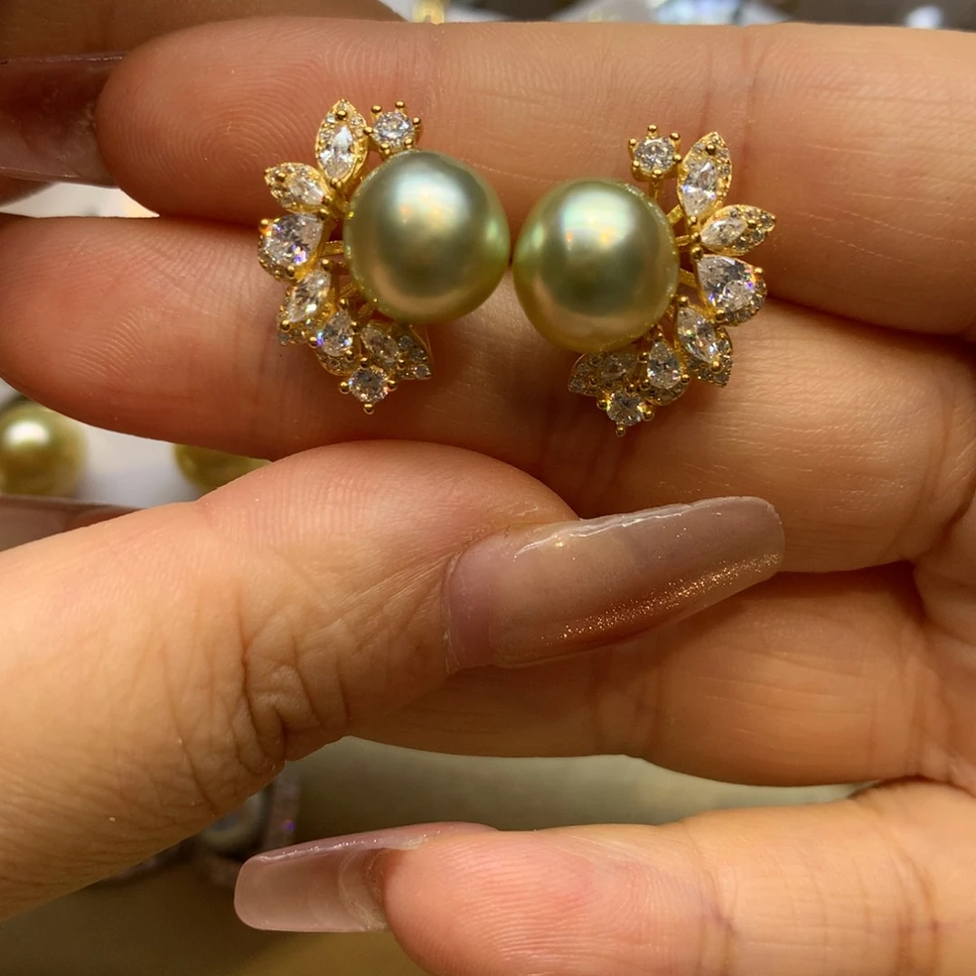 银S925镶嵌耳饰海水珍珠