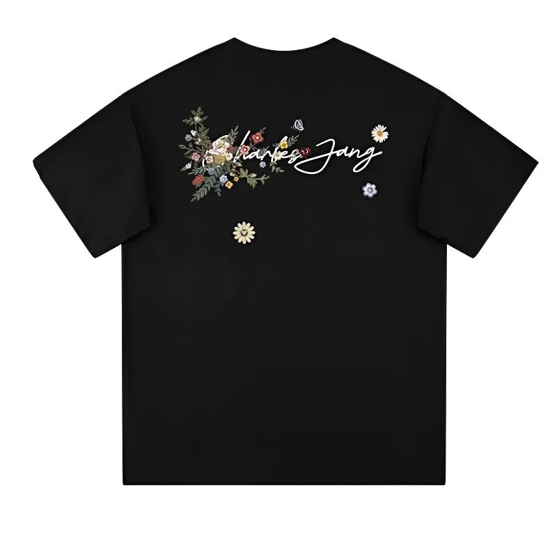 火爆印花短袖纯棉情侣T恤圆领 花卉男女同款夏季新款宽松大码上衣