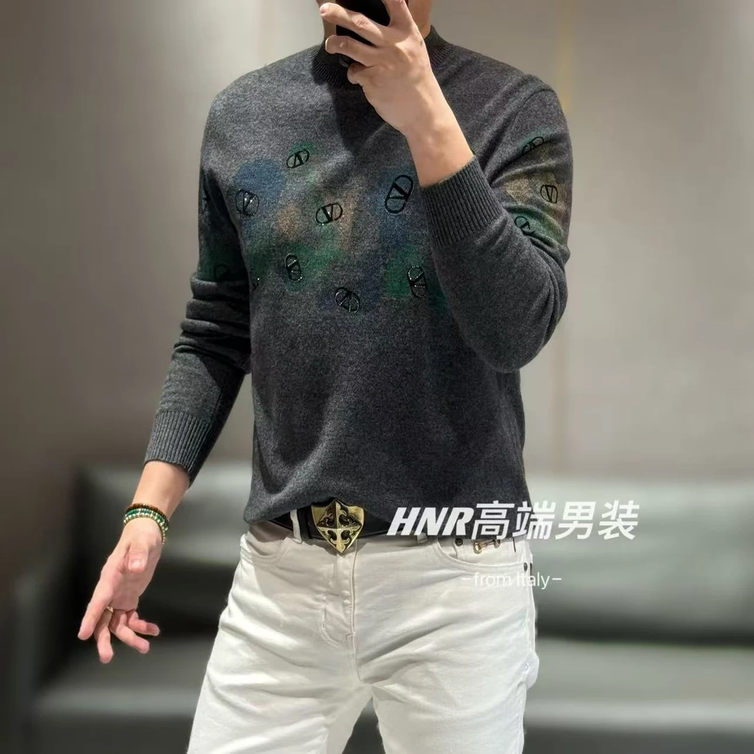 【山羊绒】高端定制男士山羊绒迷雾幻彩植绒雕花羊毛衫18060