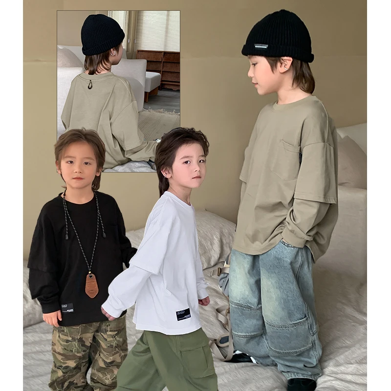 【佐佑风格】源源家童装男童长袖t恤春秋2打底衫中大童休闲上衣