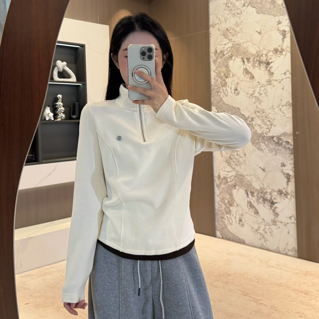 宿慕SUMU时尚百搭双面绒保暖立领显瘦长袖打底衫秋季新款舒适上衣