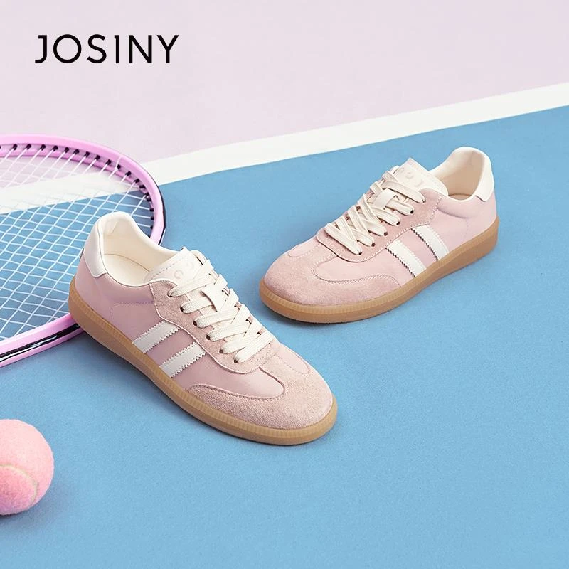 卓诗尼复古平底德训鞋女2025春季新款粉色板鞋百搭圆头运动休闲鞋