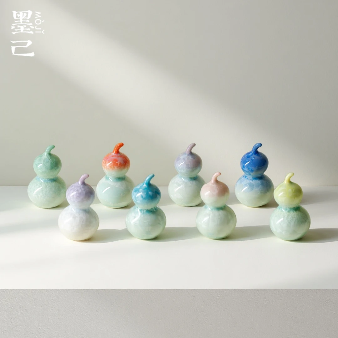 墨己结晶釉陶瓷七彩葫芦茶宠摆件家居饰品创意茶道配件装饰品摆件