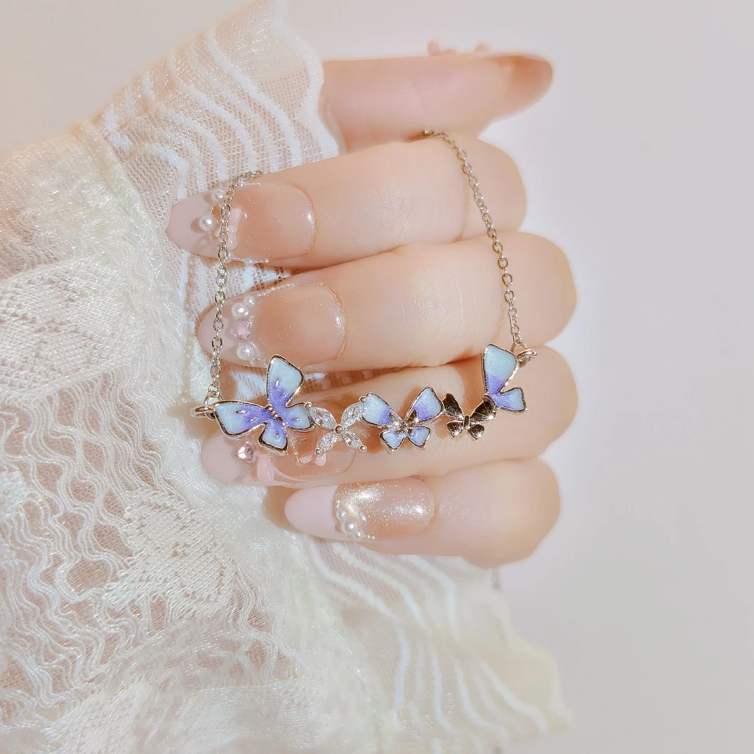 钛钢项链 时尚百搭简约精致气质蓝色坠链小众仙女钛钢锁骨项链