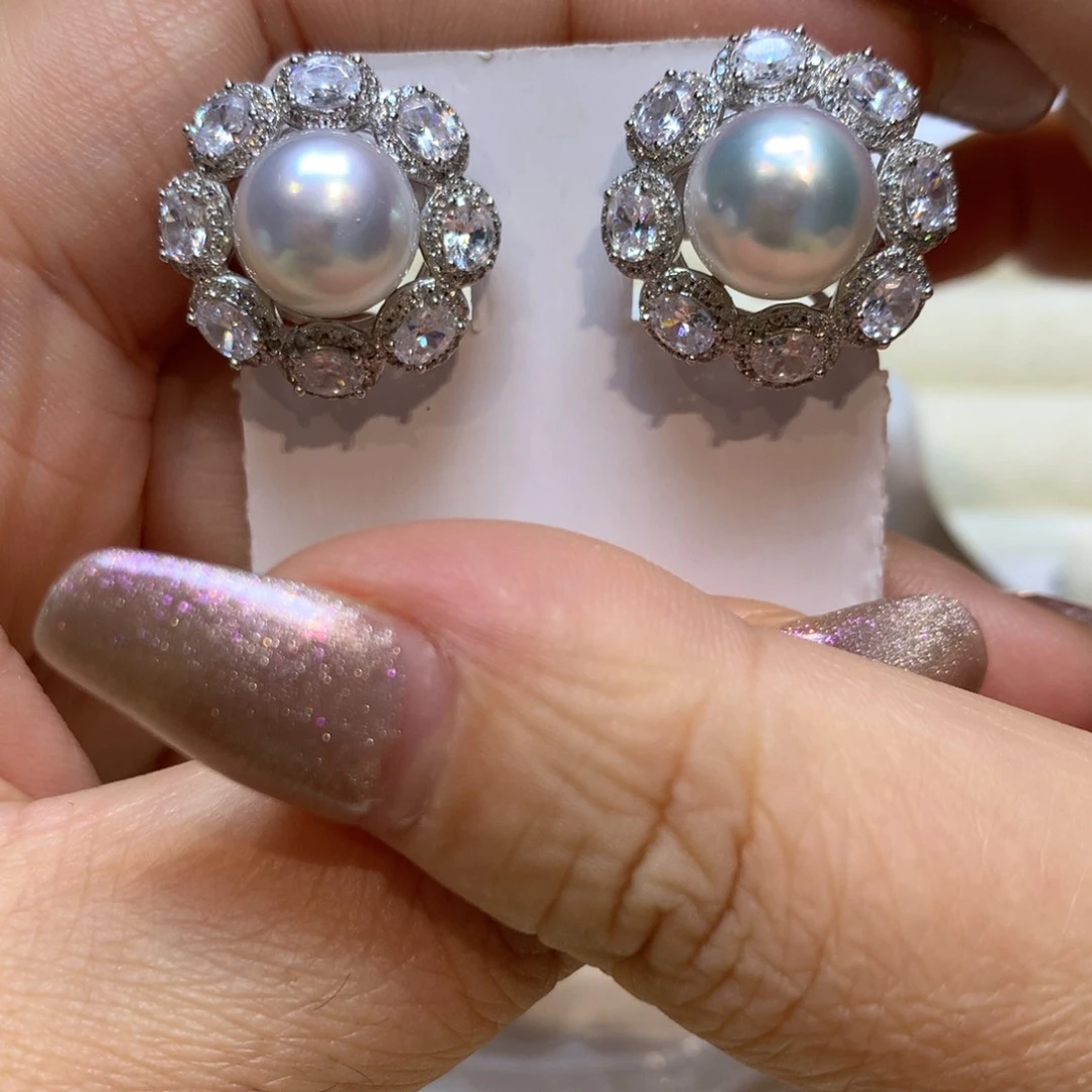 银S925镶嵌海水珍珠耳饰