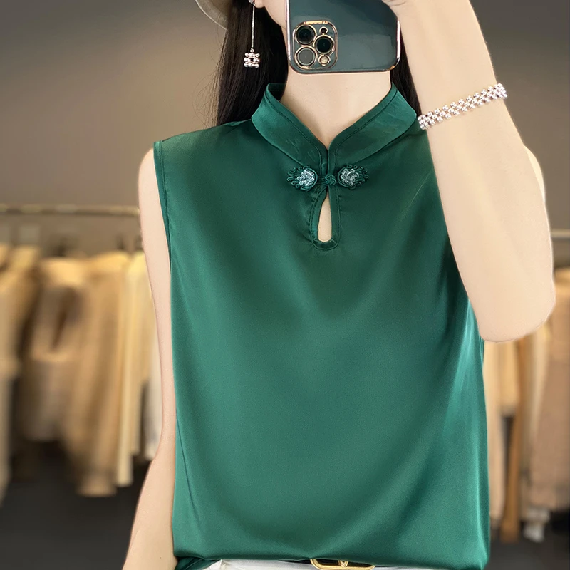 女士夏季立领盘扣复古气质吊带背心内搭百搭洋气打底衫