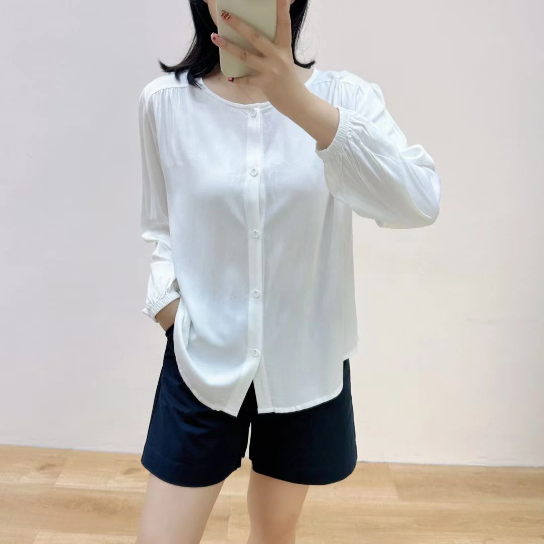 绵绸人造棉夏凉感宽松显瘦遮肚子减龄气质开衫衬衫短款空调衫罩衫