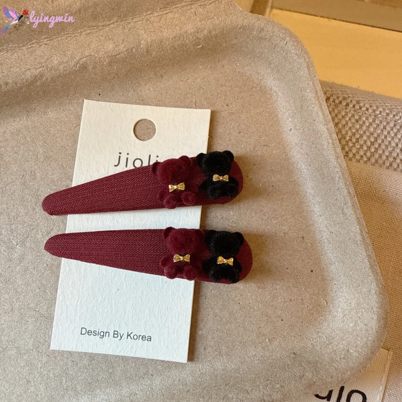 韩系秋冬侧边夹甜美可爱卡通植绒小熊掰掰夹bb夹刘海碎发夹子发饰