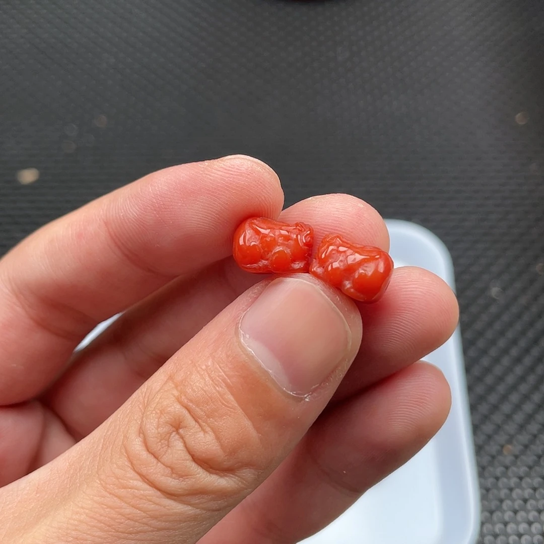 南红玛瑙8*11柿子红立体貔貅一组2颗未镶嵌
