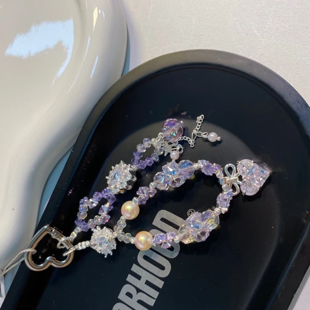 791新中式暴闪紫色花花手机链