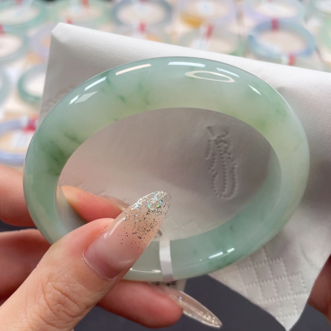 未镶嵌手镯翡翠56冰芙蓉飘绿渐变豆绿4号