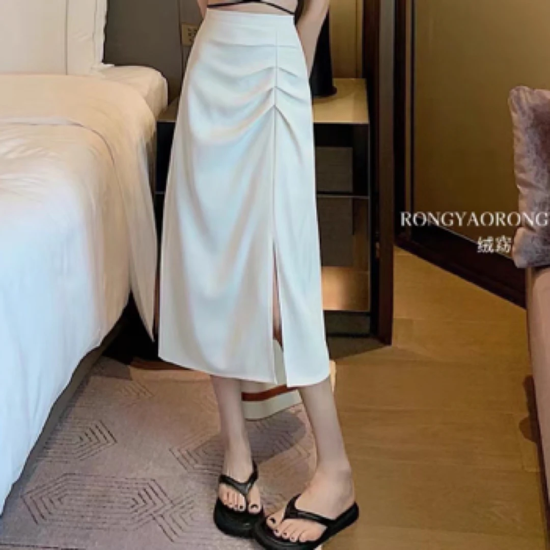 开衩半身裙显瘦女夏季高腰包臀a字长裙22222