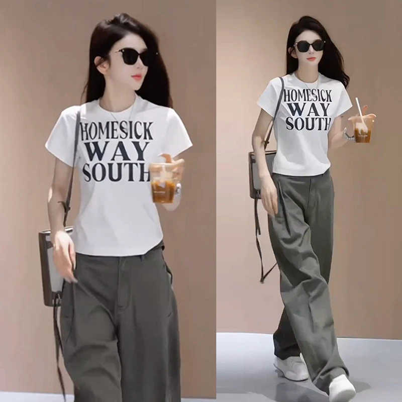 设计感印花上衣裤子时尚套装2025夏季新款小众韩系通勤时髦两件套