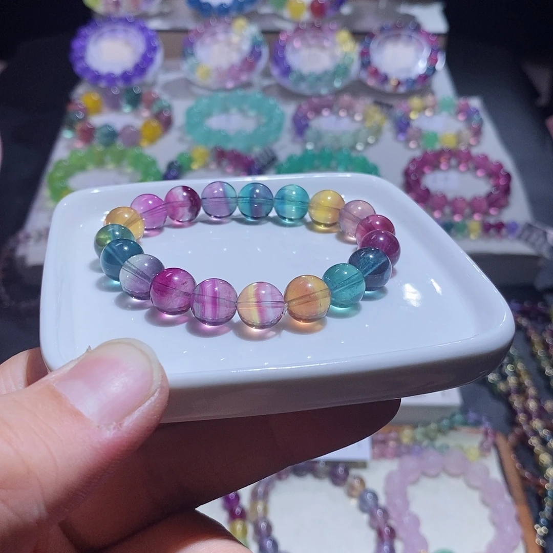 萤石手链未镶嵌西瓜彩虹10mm