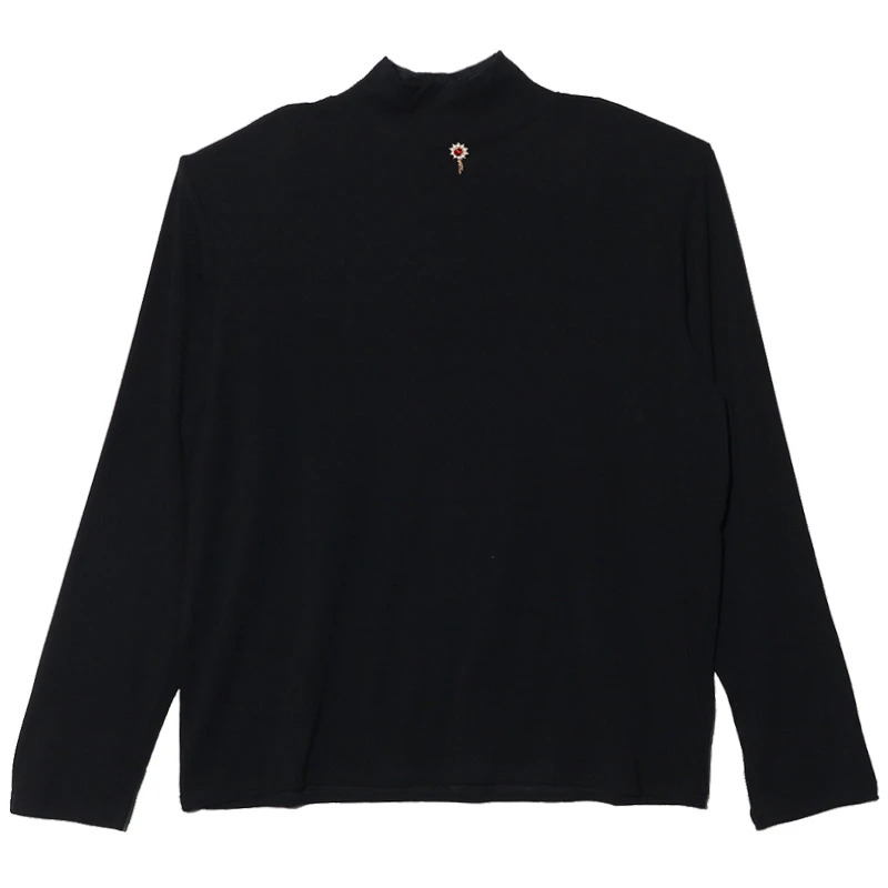 T457-CY秋冬新款纯色半高领打底卫衣领口小花刺绣设计百搭上衣