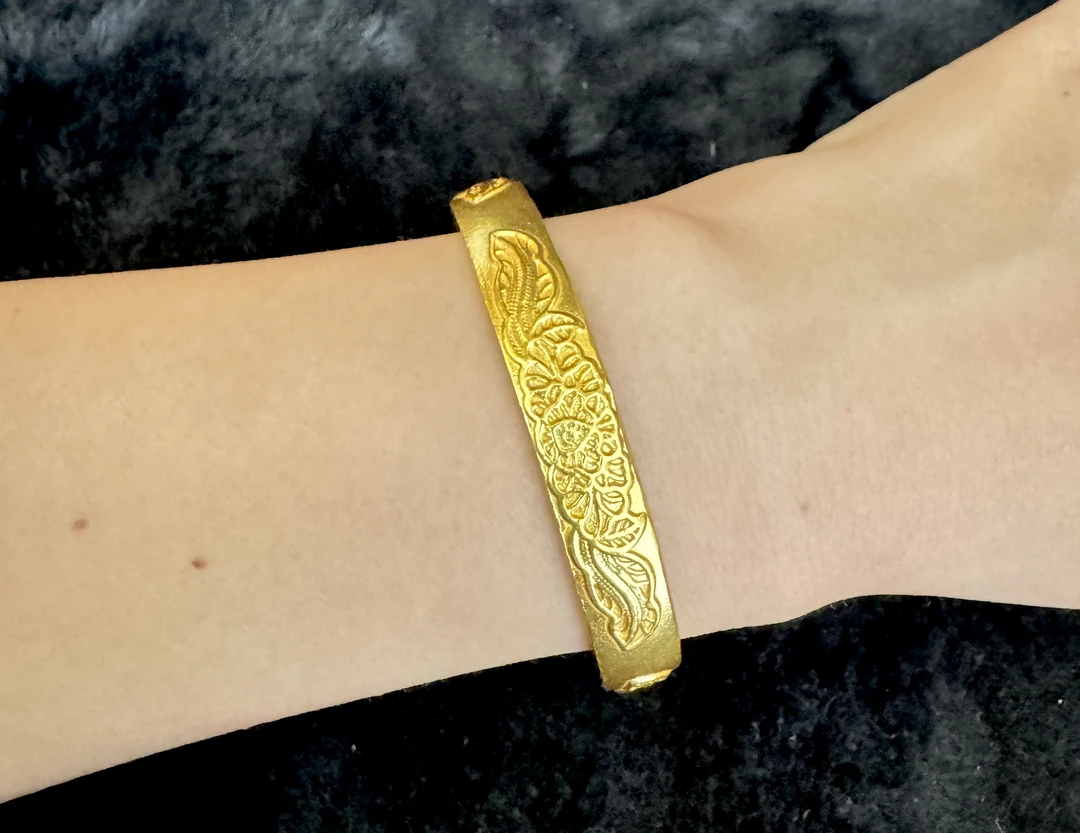 合金手镯 手工（古法莲花心经镯）复古金色