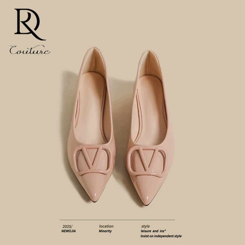 【DR专柜正品】法式气质尖头单鞋女2025新款平底V扣晚风裸色玛丽珍