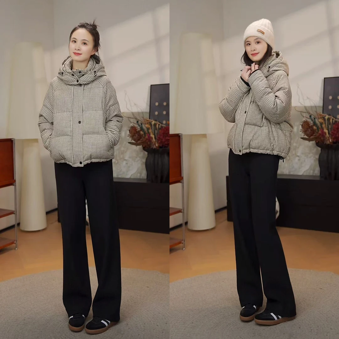 【MEINLY  CHEN】【短款格子】高端设计师款时尚百搭鹅绒服821341-1