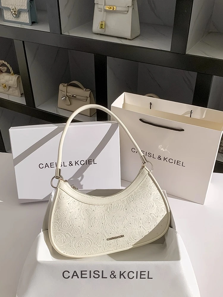 CAEISL&KCIEL小众高级感玫瑰绣花腋下包女2025新款镶钻手提单肩包