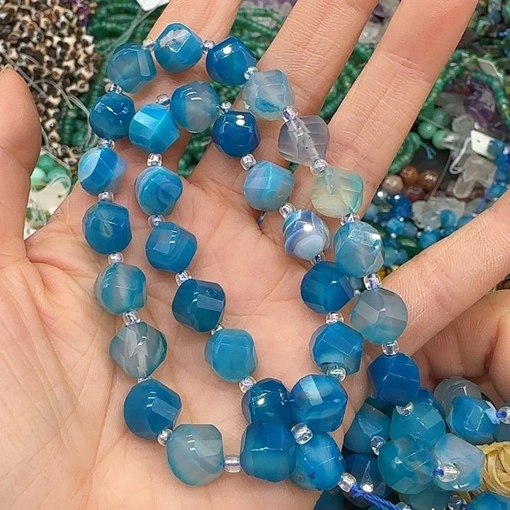 玛瑙/玉髓合金珠宝半成品蓝玛瑙10mm一条