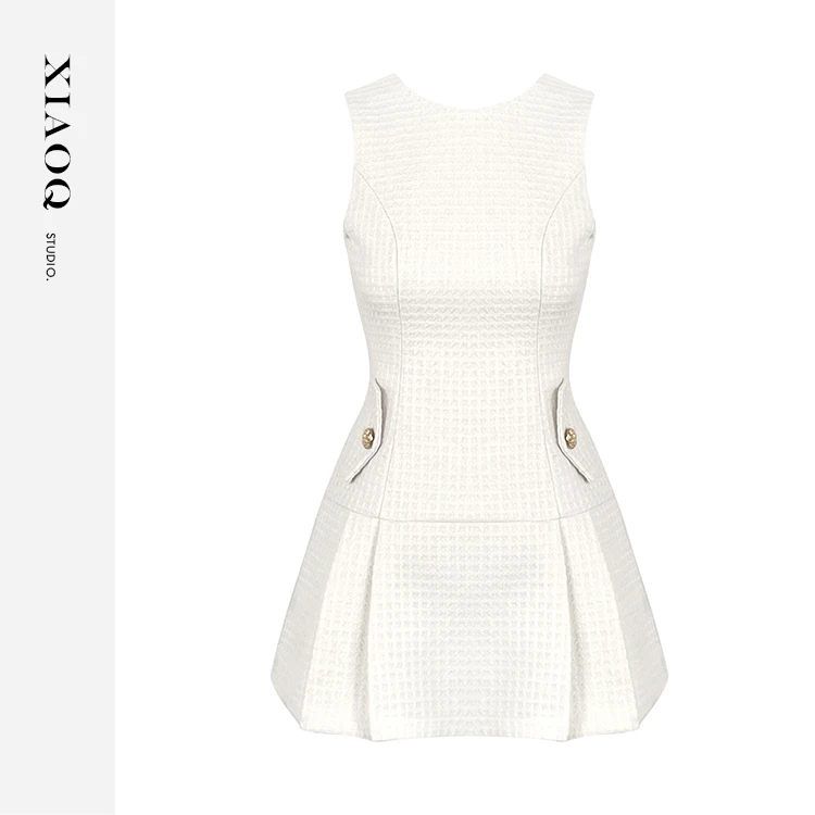 【小Q家】11055气质小香风收腰百褶连衣裙T