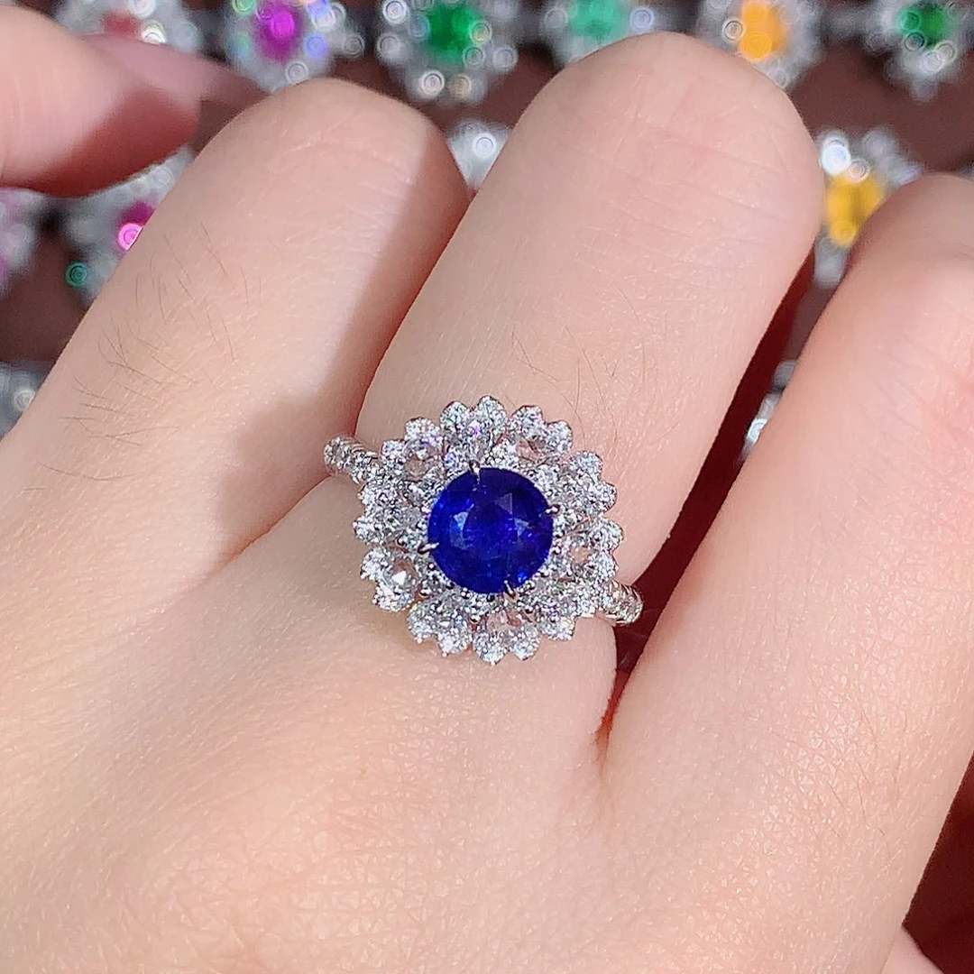 戒指蓝宝石18K金镶嵌1.46ct/天然宝石/七天无理由