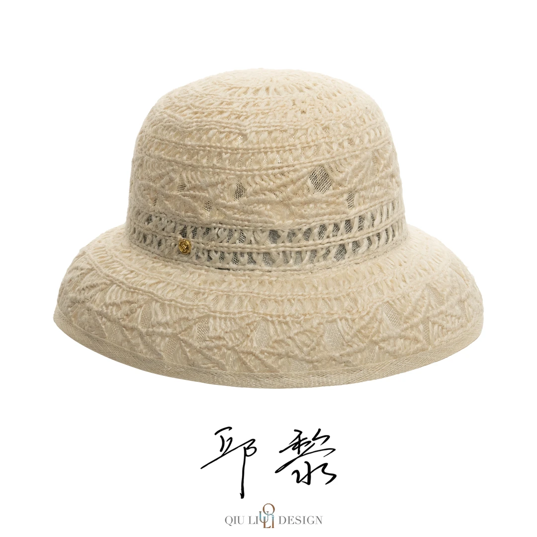 邱黎 · 纯色提花镂空透气编织户外盆帽.  1d2266