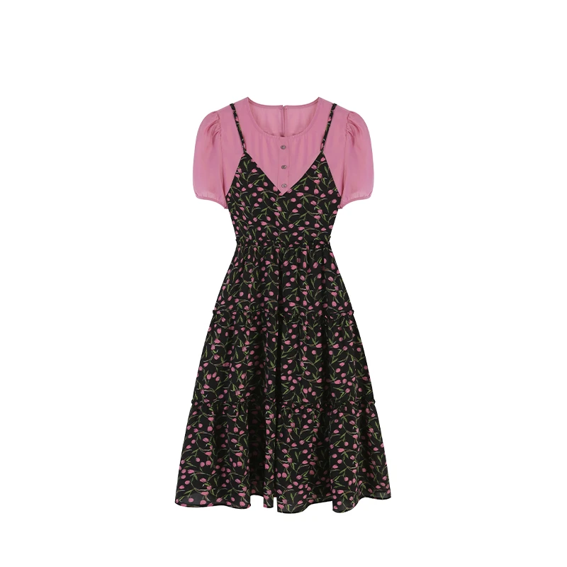 周周-气质女装时尚遮肉假两件夏季宽松碎花中长款连衣裙ZL95711