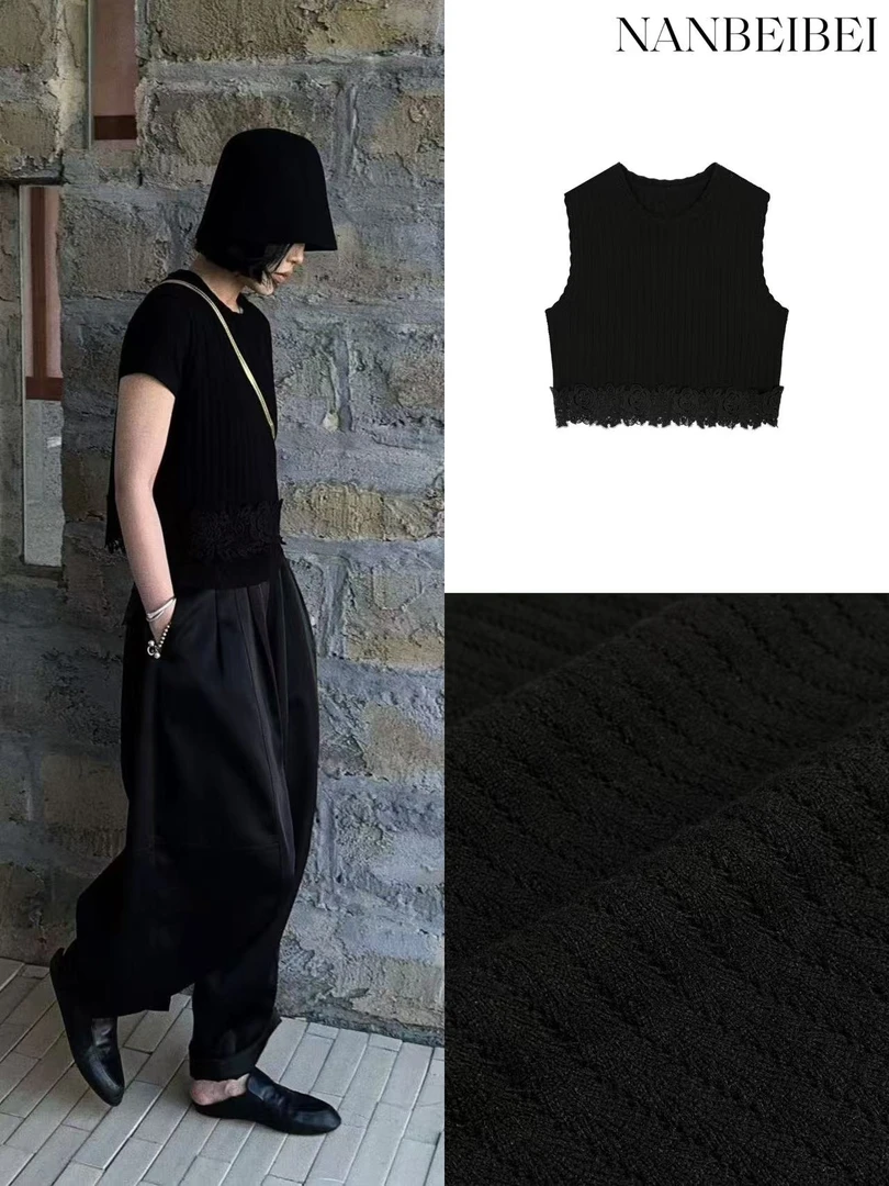 NanBeiBei 钩织背心 法式简约高级感手工钩花下摆毛织背心 020