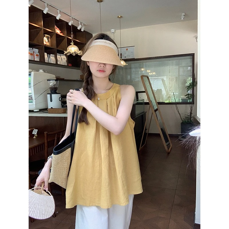 新款盐系减龄气质挂脖无袖背心+阔腿裤两件套9633#A