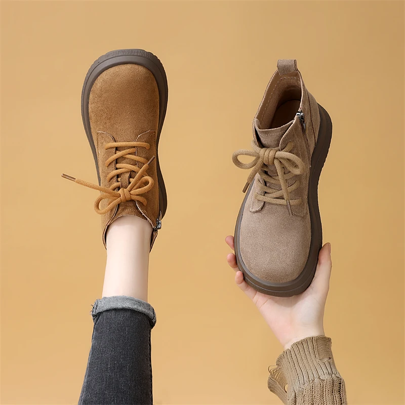 百搭系带厚底勃肯短靴女2025年秋冬新款时尚英伦舒适不累脚马丁靴