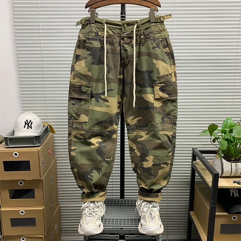 迷彩工装裤男直筒宽松阔腿裤2025春夏新款高街百搭山系哈伦伐木裤