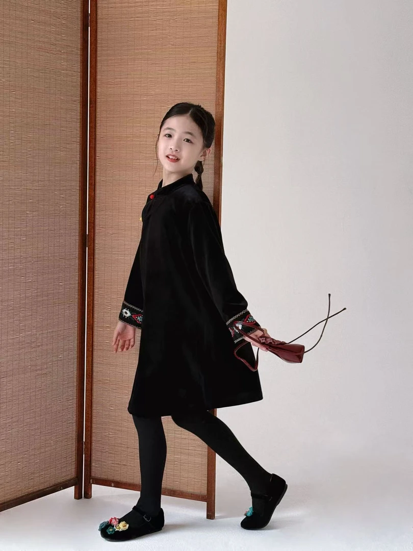 『承欢记』小众新中式高级丝绒拼老绣旗袍汉服裙 中秋限定