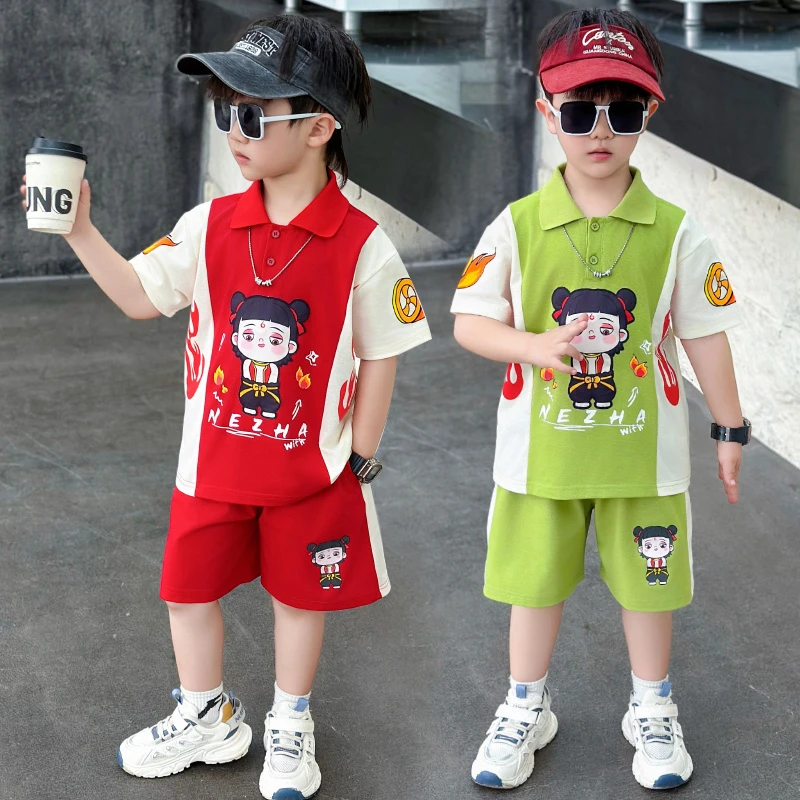 哪吒儿童衣服男孩男童夏款2025新款洋气运动POLO套装两件套
